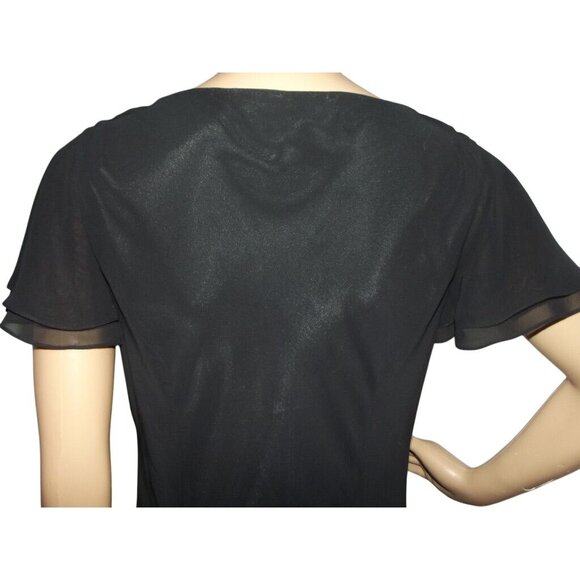 Liz Claiborne Dress Womens Sz 8 Black Drape Neck Flowy Midi Short Sleeve Elegant - Picture 8 of 11